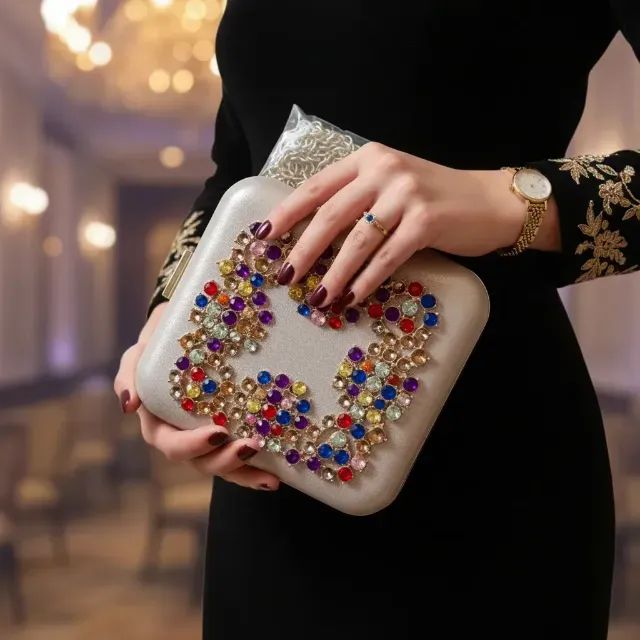 bolsa de festa dourada com pedras - Foto 3