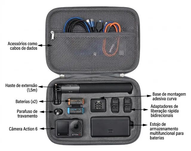 Bolsa Protege Bag Action Cam Dji Osmo Action6 Cabe o Combo Estojo Maletinha Camera de Ação - Foto 6