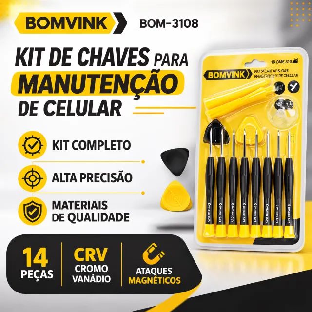 Kit de Chaves para Manutenção de Celular Bomvink 14 Peças BOM-3108