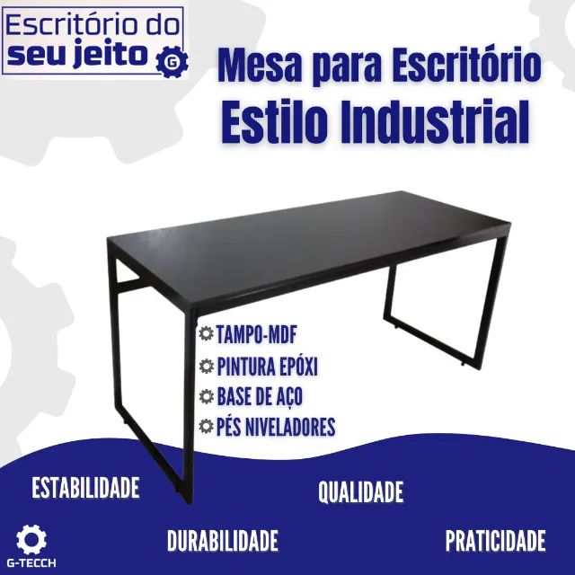 Escrivaninha 1,5m Reforçada NOVA Mesa Industrial Multiuso para Computador Notebook Estudo