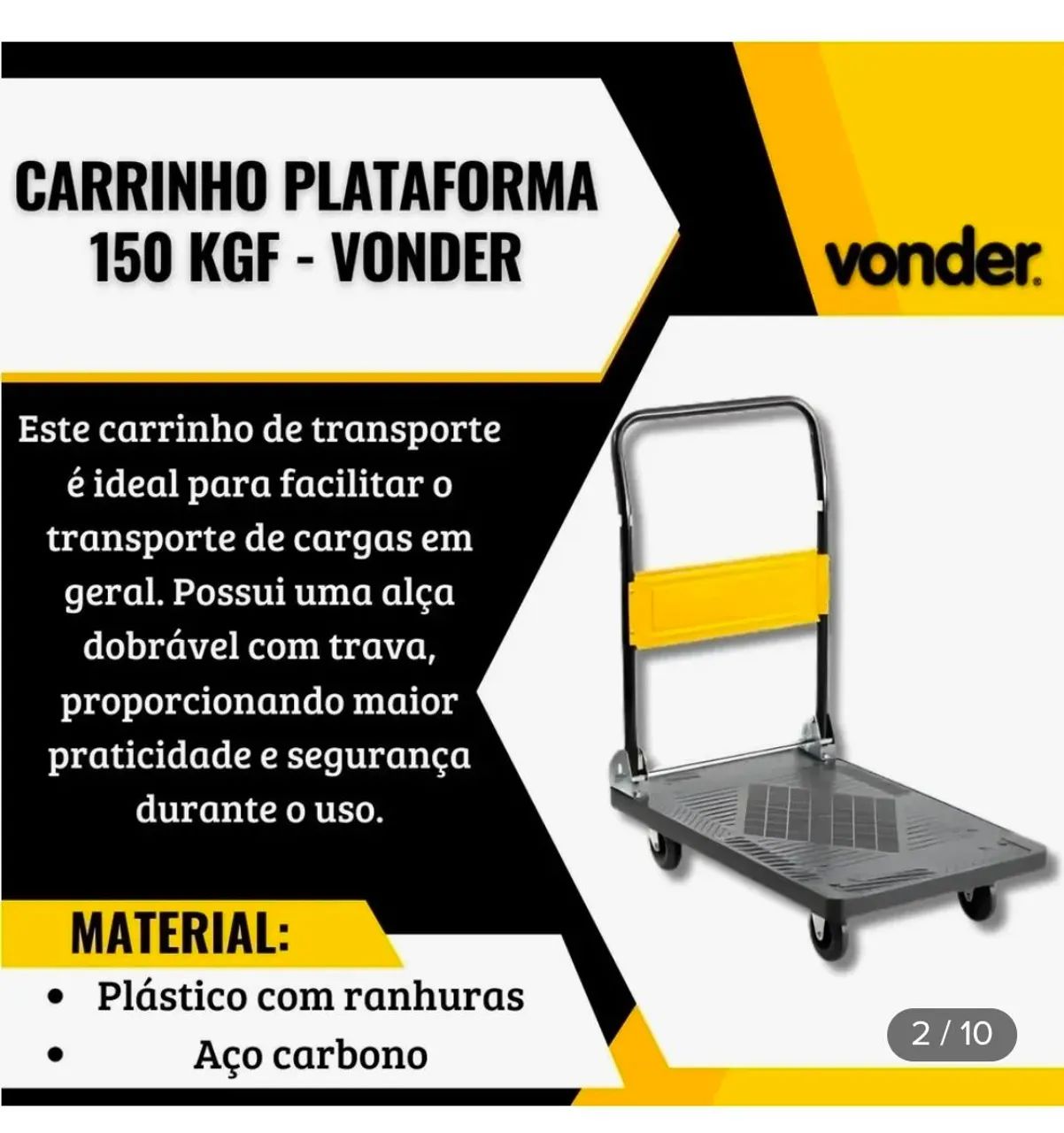 Carrinho com aba dobrável Vonder 150kg transporte de cargas - Foto 2