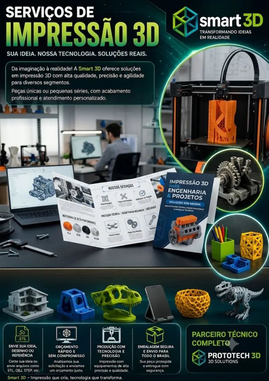 Impressão 3D Profissional - Engenharia, Protótipos e Peças Sob Medida