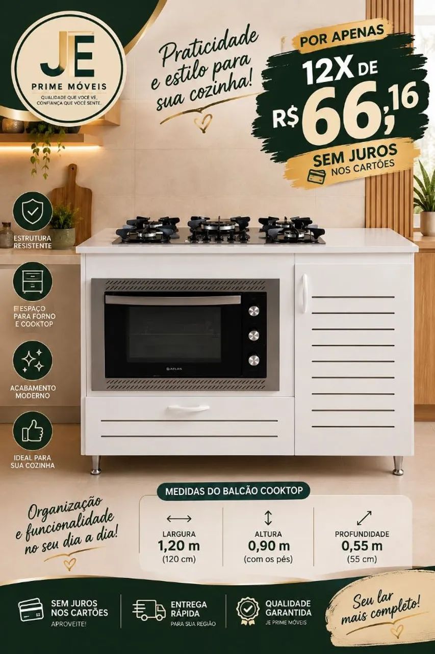 Balcão em mdf para Cooktop para 4 e 5 bocas