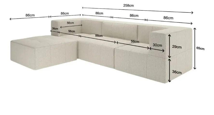 Sofá Modular 3 Lugares com Chaise Bouclé Nude/Bege - 2,58m - Foto 3