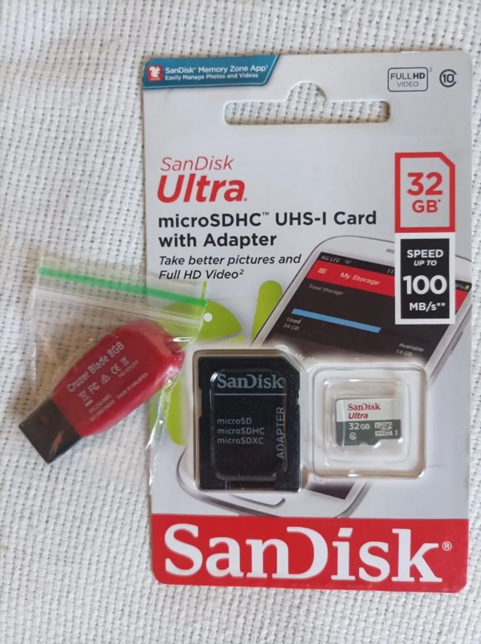 KIT MEMÓRIA TOTAL SanDisk: 32GB Ultra + Pendrive 8GB