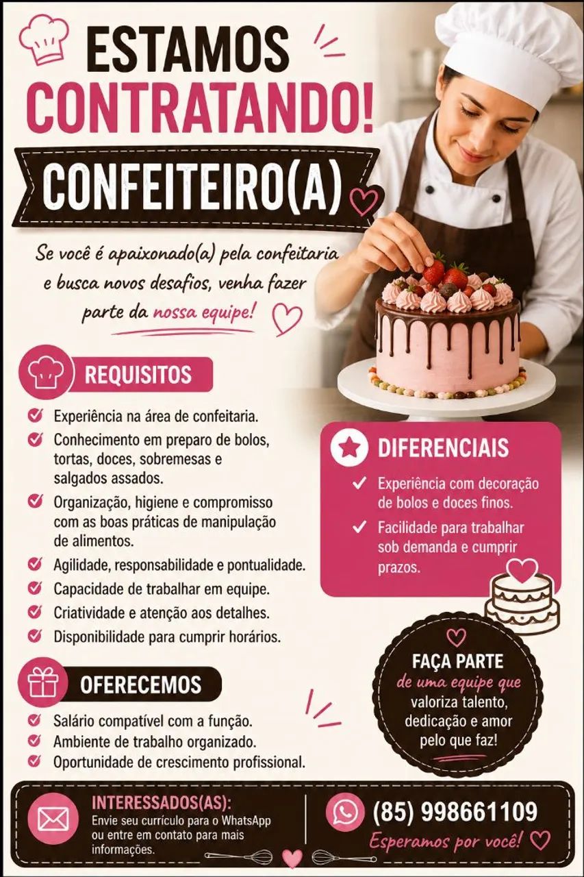 ? VAGA DE EMPREGO - CONFEITEIRO(A)<br>