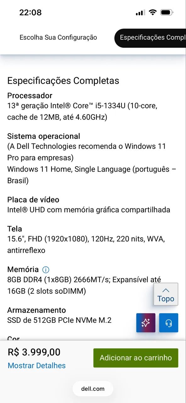Notebook Dell i5 13ª Geração 8GB RAM SSD 512GB Tela 120Hz - Foto 5