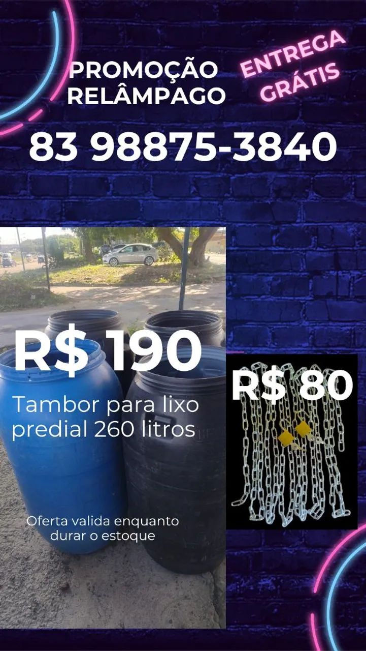 Tambor para lixo predial gigante cap. 260 litros entrega grátis 