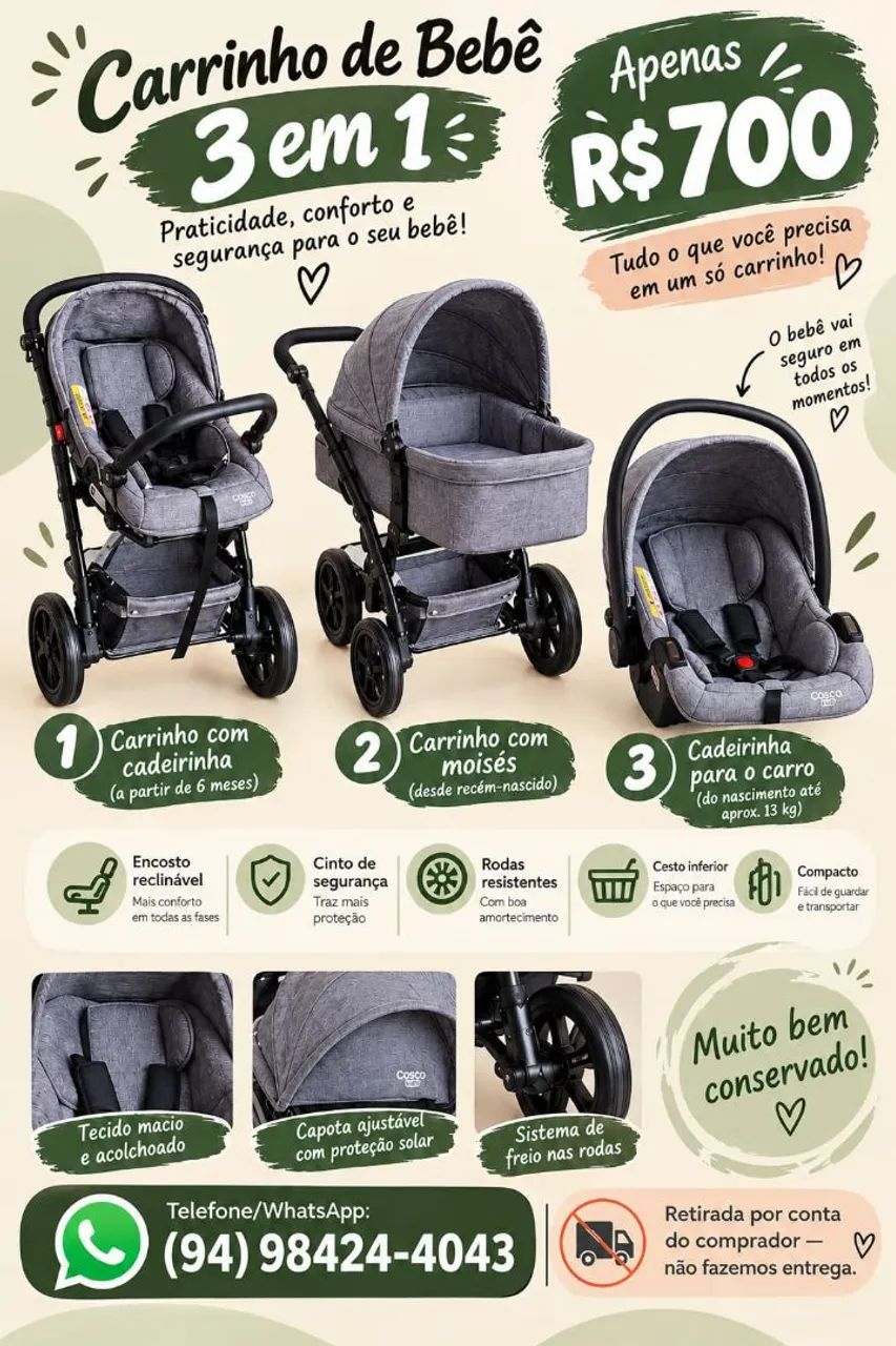 Carrinho de bebê 3 em 1