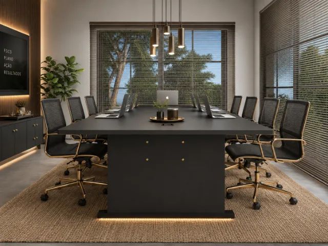 Mesa de Reunião Carbon Delluxe. Alto Padrão Com Tomadas: L240cm x P110cm x A74cm