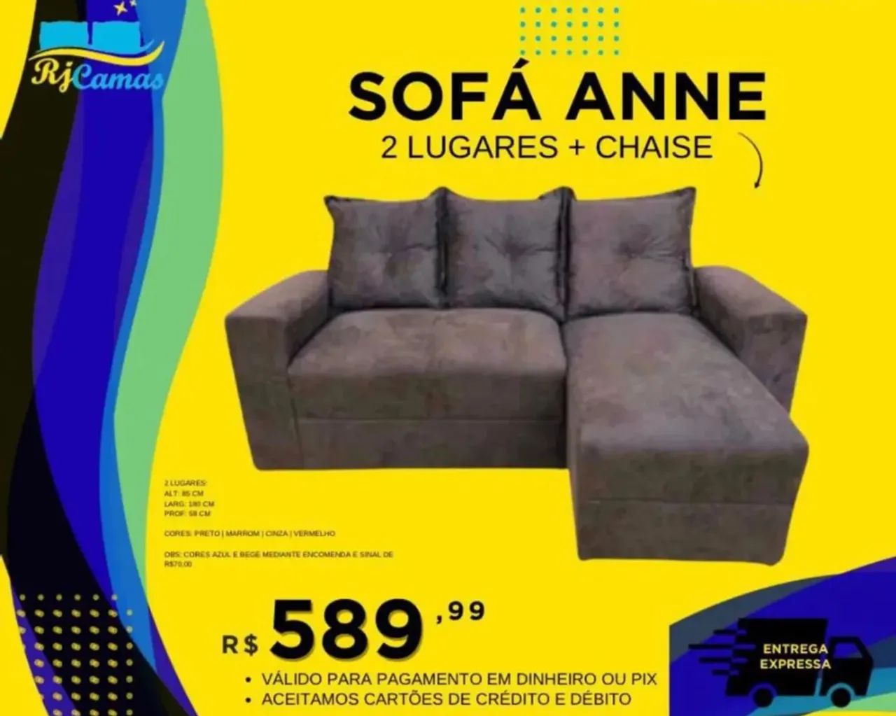 Sofá 3 Lugares 1,50m com Chaise Diversas Cores Sued - Foto 2