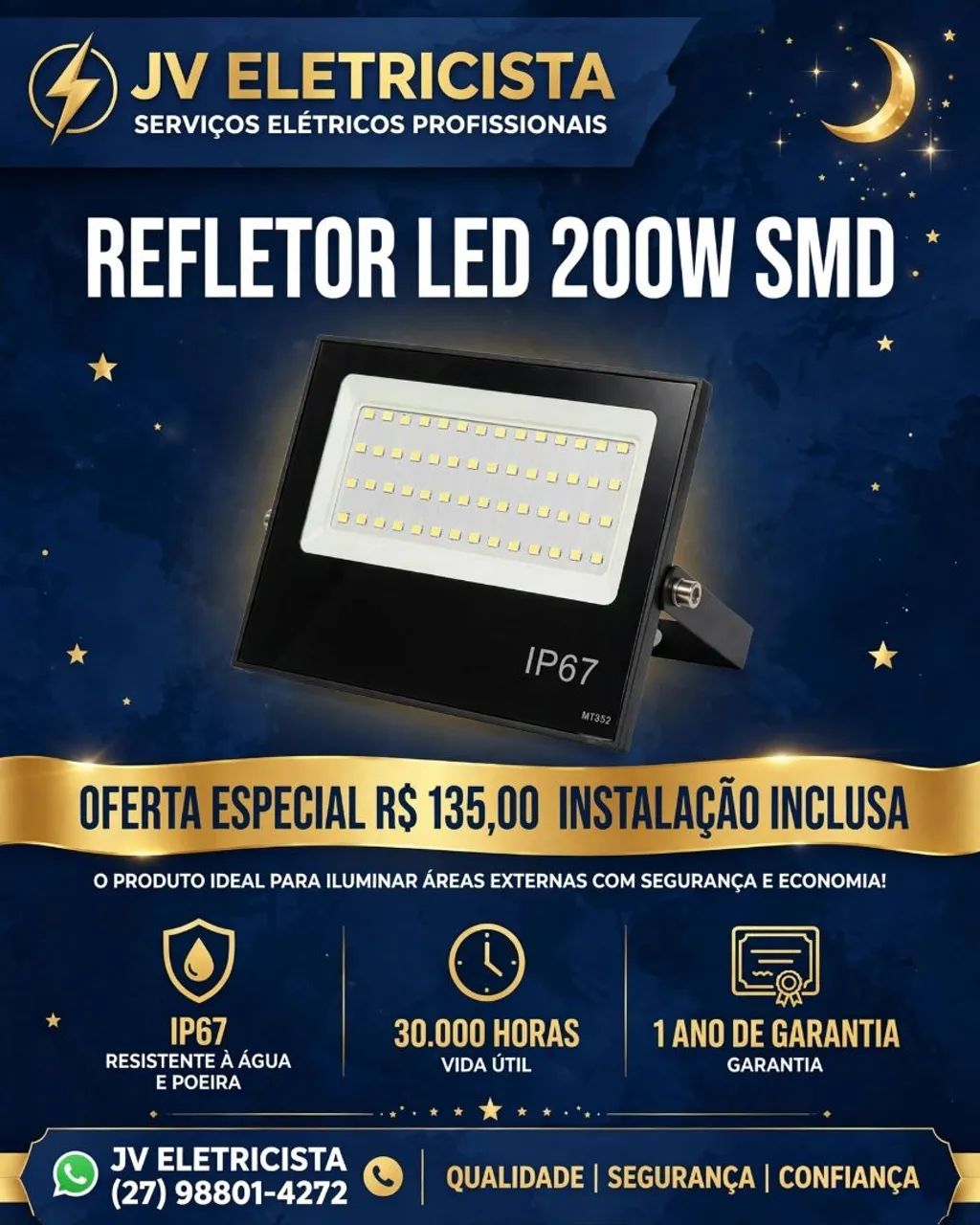 Refletor led 200w + instalação 