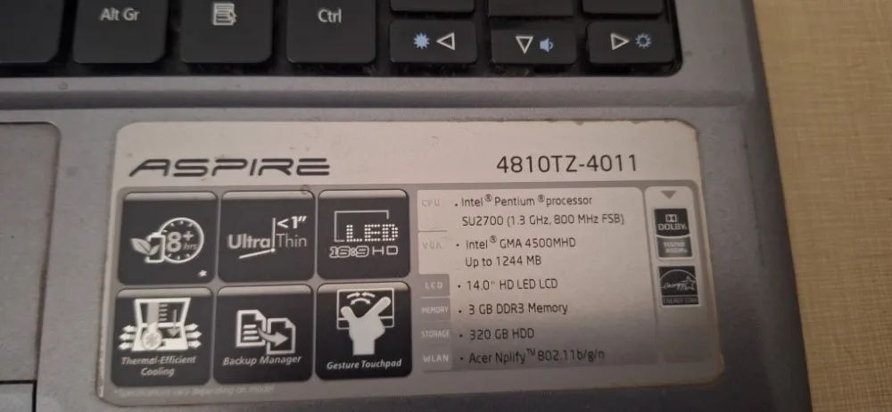 Notebook Acer Aspire 4810TZ (Para Retirada de Peças / Com Defeito)  - Foto 2