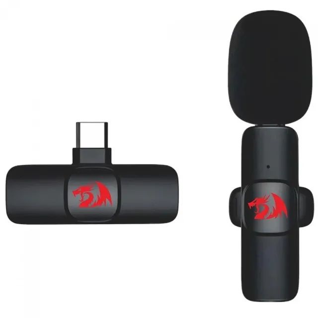 Microfone Lapela Sem Fio Redragon Athan GM93 USB-C 2.4GHz com ANC para Android e iPhone