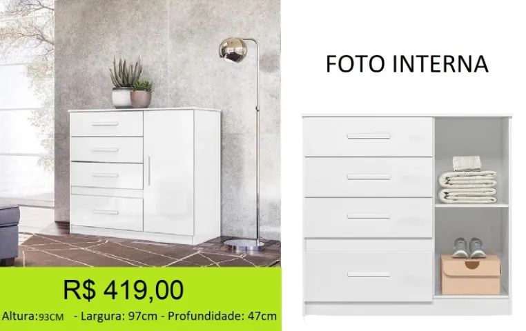 COMODA COM SAPATEIRA = DISPONIVEL EM 2 CORES 