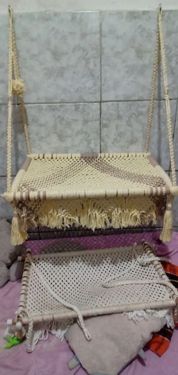 Cama macramé suspensa pra gatos - Foto 5