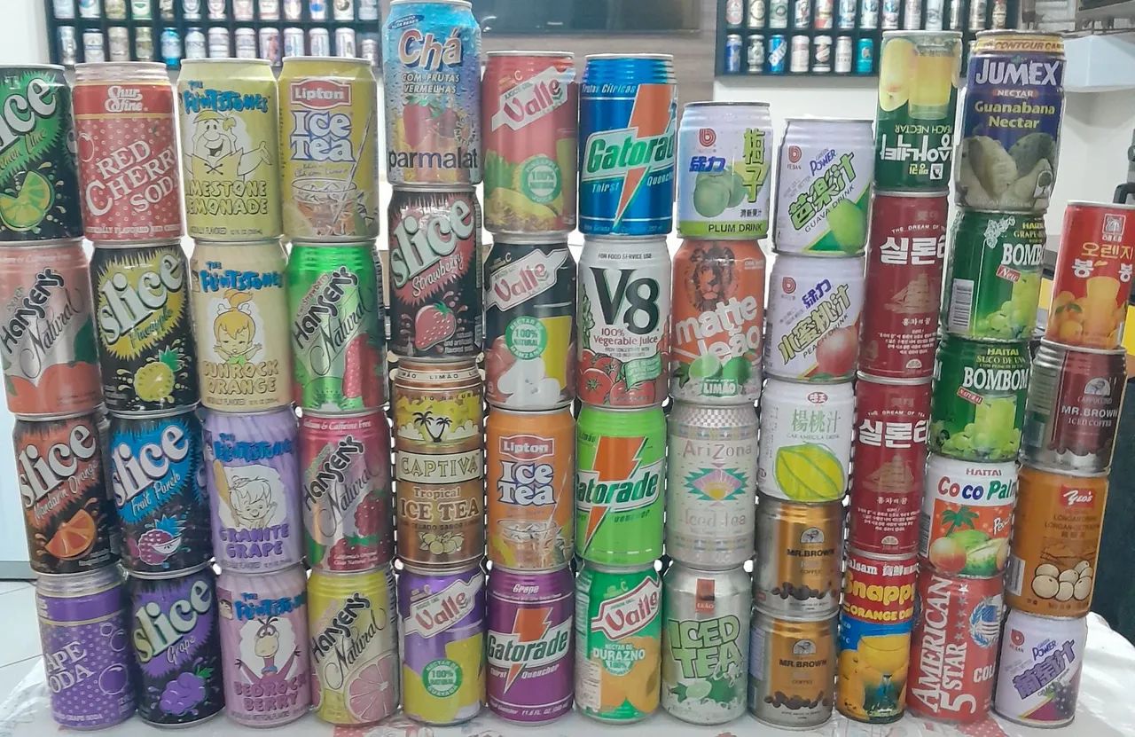 Coleção de latas de chá e suco antigas  - Foto 2