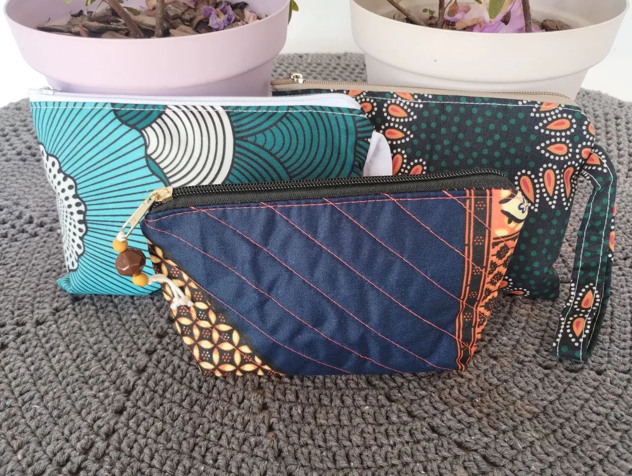 Nécessaire em tecido estampado kit com 3  - Foto 2