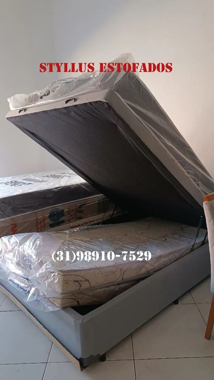 Base box baú casal com colchão 