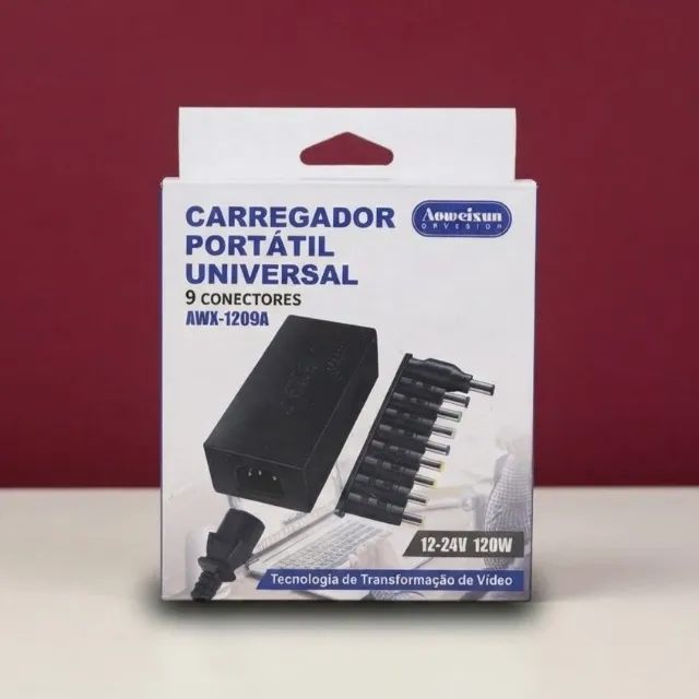 CARREGADOR PARA NOTEBOOK UNIVERSAL COM 9 CONECTORES