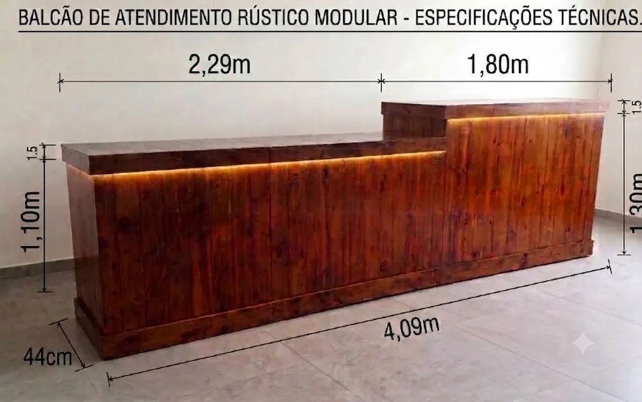 Vendo Balcão de Madeira Grande (4m) c/ LED e Rodinhas - Oportunidade! - Foto 2