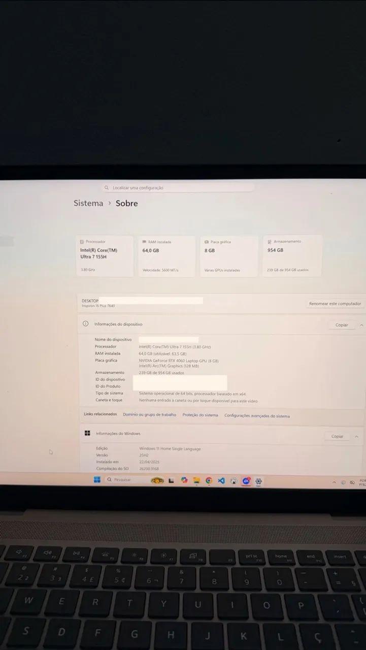 Notebook Dell Inspiron 16 Plus 7640 | RTX 4060 | 64GB RAM | Core Ultra 7 | SSD 1TB - Foto 2