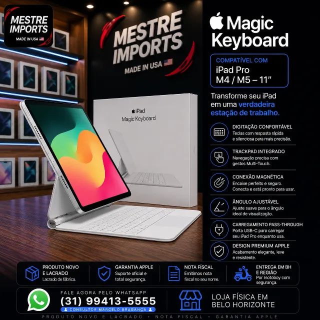 Magic Keyboard Apple para iPad Pro 11 M4 M5 Branco Novo Lacrado