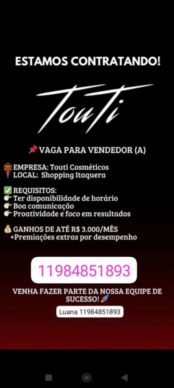 Vagas no shopping Itaquera 