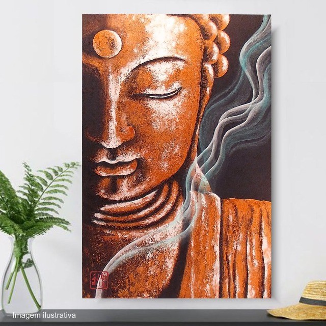Quadro Buda Cor Cobre Pintado à Mão 60x40cm / Zen| Decoração Oriental| Pintura Artesanal