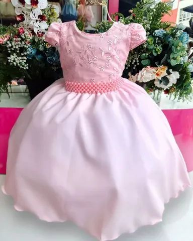 Vestido Infantil Princesa Rosa Festa Luxo