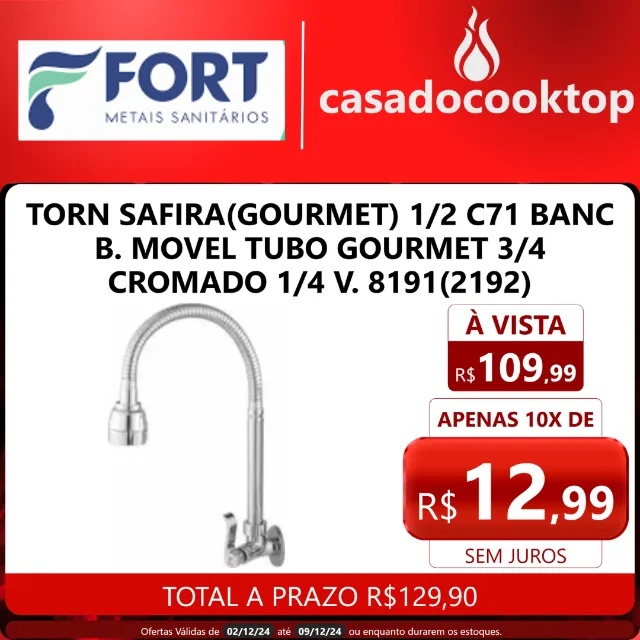 TORN SAFIRA(GOURMET) 1/2 C71 BANC B. MOVEL TUBO GOURMET 3/4 CROMADO 1/4 V. 8191(2192)