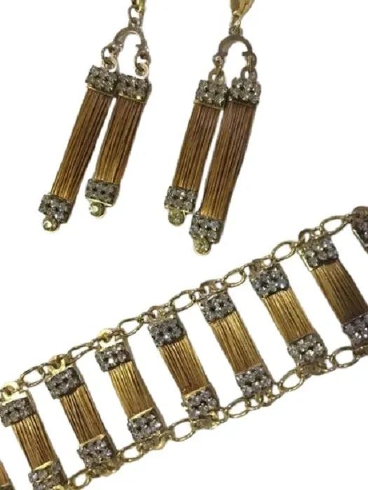 Pulseira Kit Com Brinco Palha Com Pedras Lindo ! - Foto 4