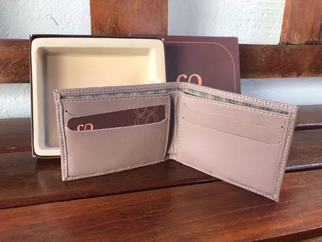Carteira Masculina Porta Cartão Classe Couro Elegante M215 Creme - Foto 3