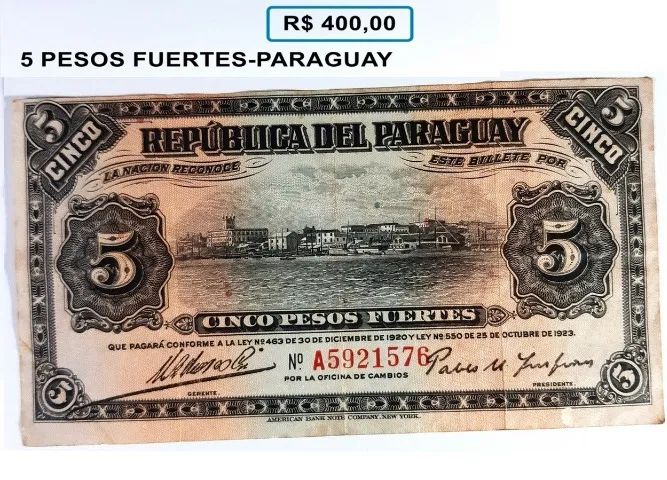Cédula Cinco pesos fuertes  -  Paraguay