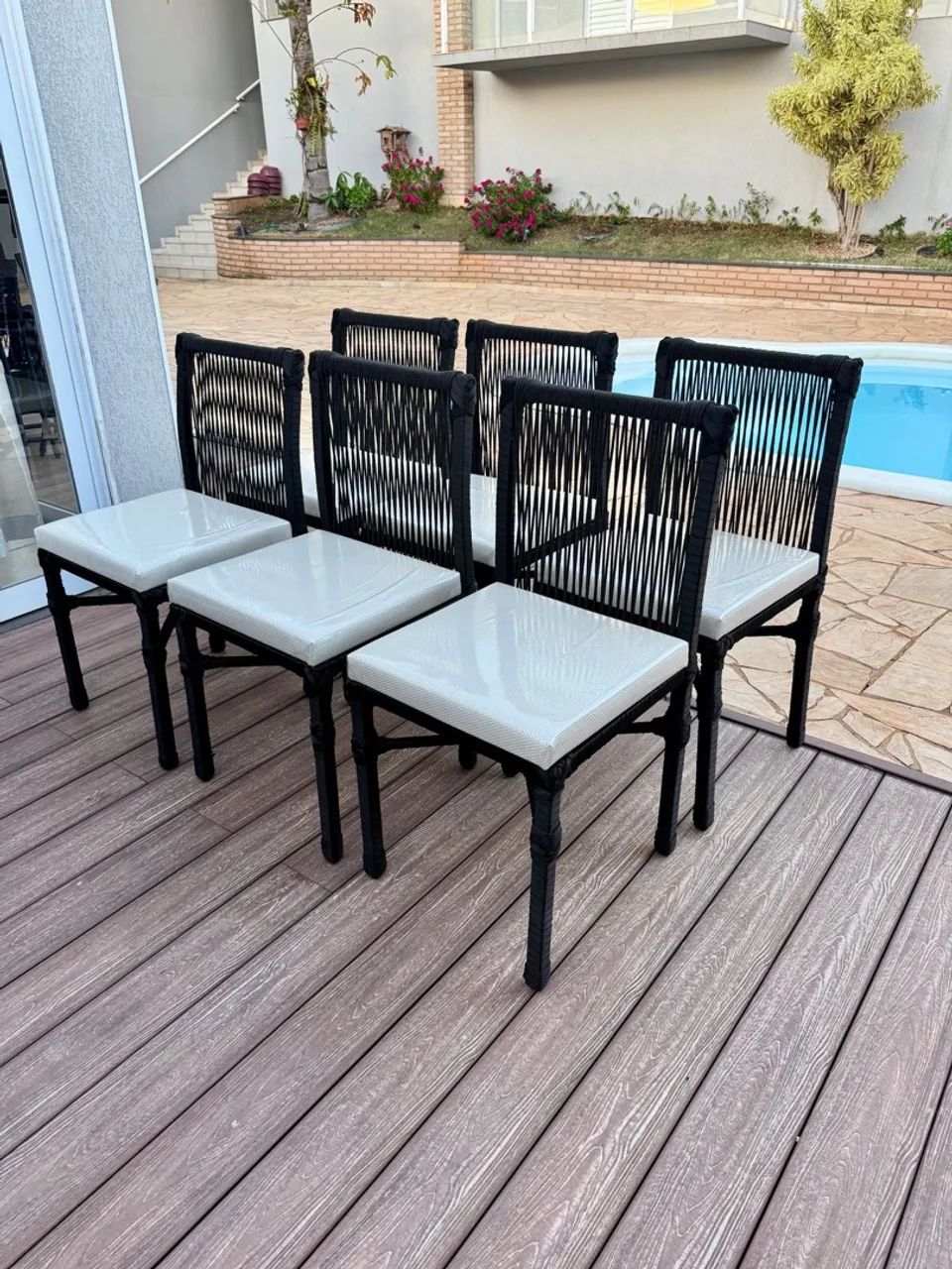 Jogo de 6 Cadeiras de Jantar em Cordas Pretas 550 cada