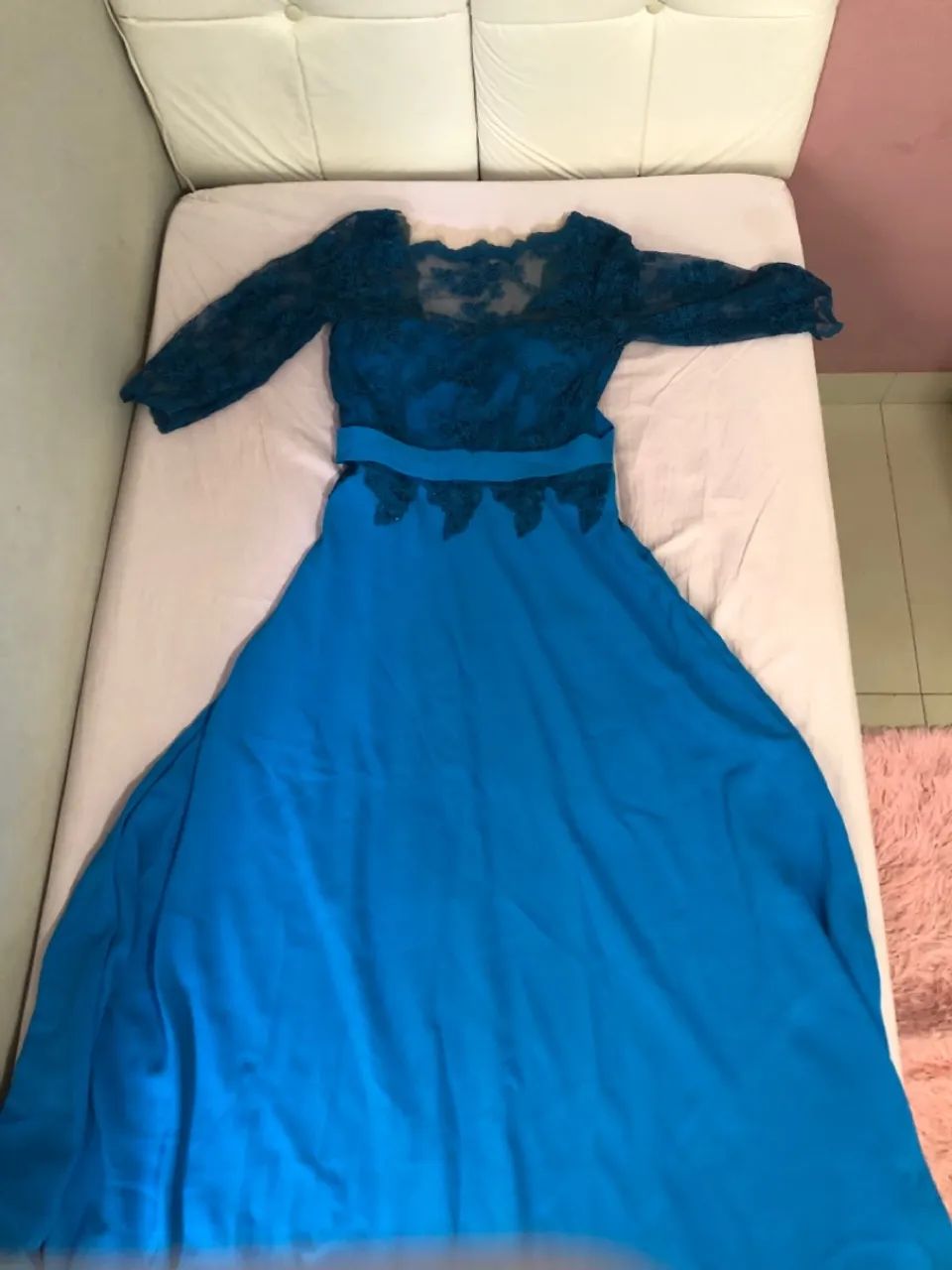 Vestido de Festa Azul Tiffany com Renda - Foto 4