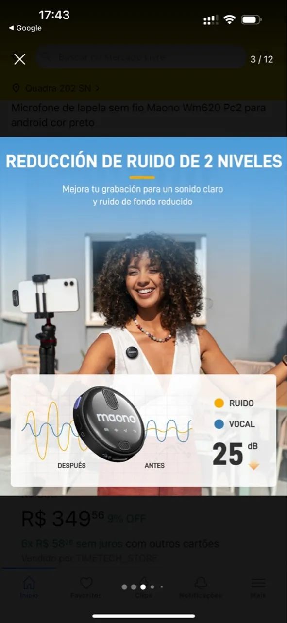 Microfone de lapela sem fio Maono Wm620 tipo-c cor preto - Foto 2