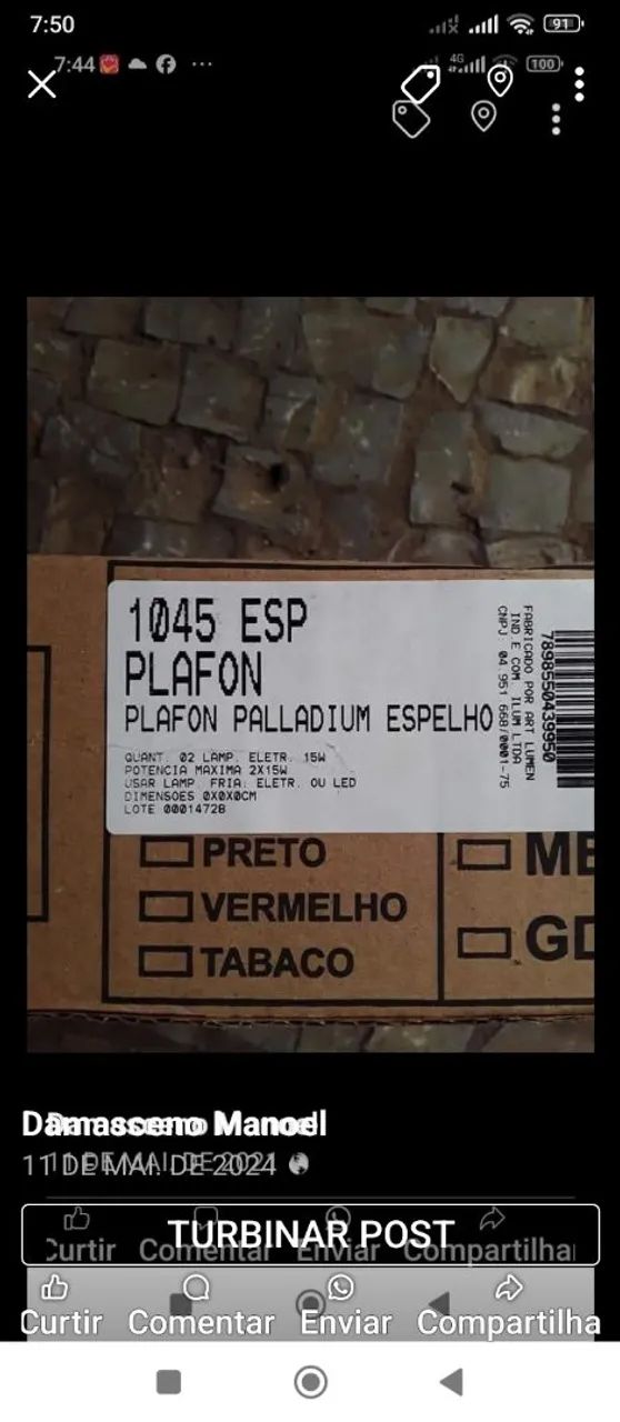 Plafon Espelho Palladium 1045 - 02 Lâmpadas