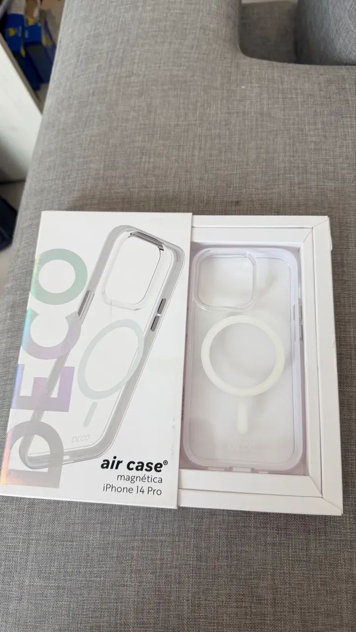 Capa para iPhone 14 Pro air case transparente com borda branca megsafe