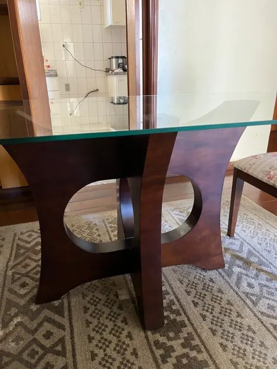 MESA DE JANTAR/ DE VIDRO COM MADEIRA. 1,60M COMPRIMENTO X 90 CM DE LARGURA 