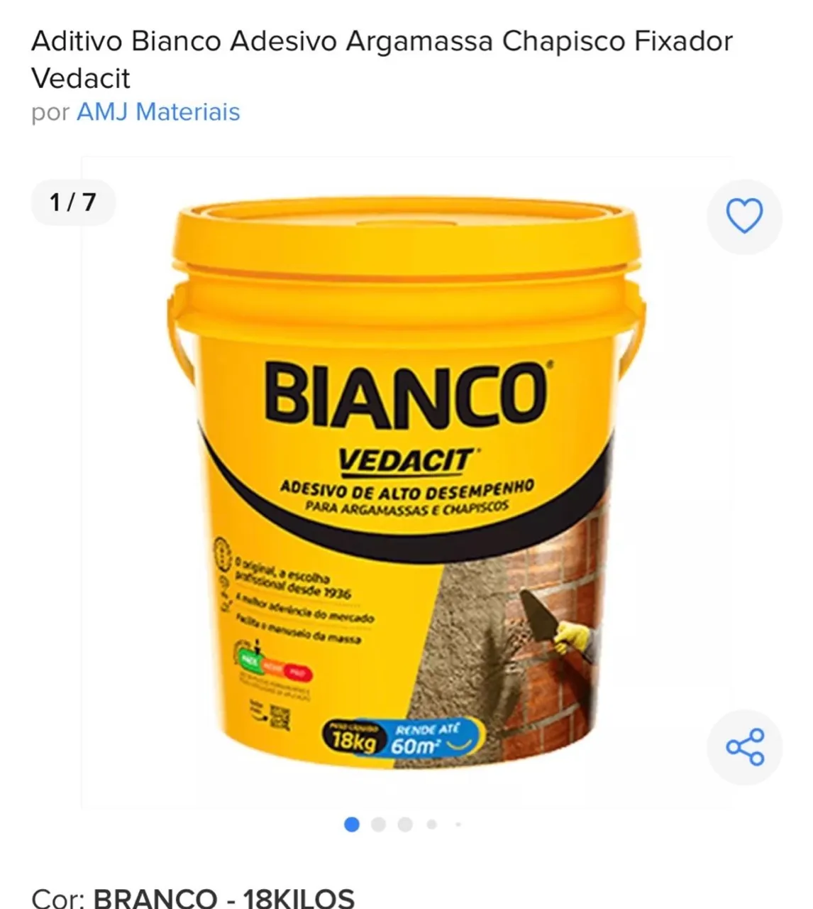 Aditivo Bianco Vedacit Adesivo Argamassa 18kg