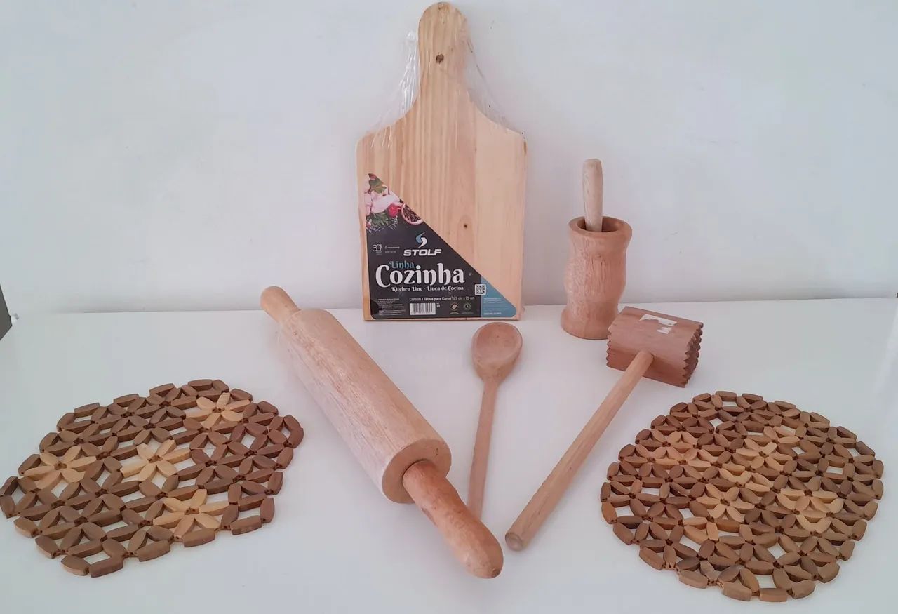 Novos! Jogo Cozinha de Madeira Rústica e Bambu - 07 itens - Foto 6