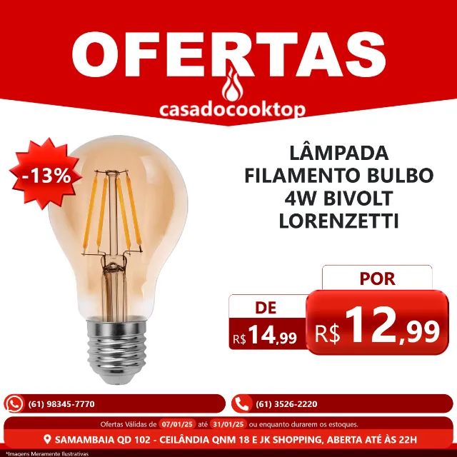 Lâmpada filamento bulbo 4w bivolt lorenzetti