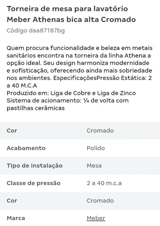 Torneira de mesa para lavatório Meber Athenas bica alta Cromado - Foto 2