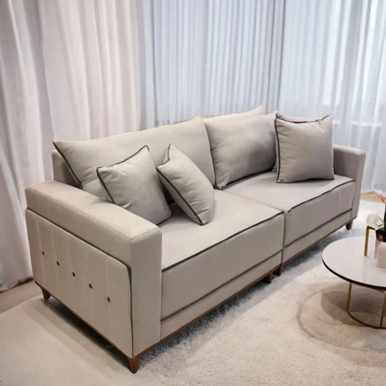 Sofá Living Montes 2,16 m Linho Bege- Produto Novo 