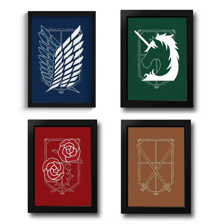 Quadros Attack on Titan Shingeki no Kyojin 4 peças 20×30