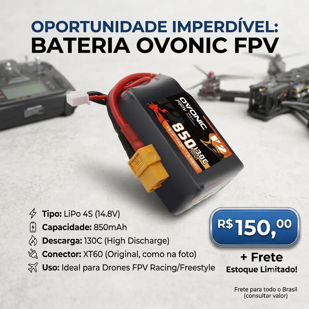 Bateria lipo 4S Ovonic 850mah 130c xt60 - Foto 2