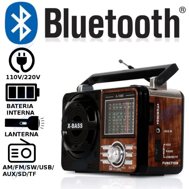 Rádio Bluetooth Portátil FM/AM/SW, Rádio Vintage com Bateria Recarregável aturnshop.com.br - Foto 2