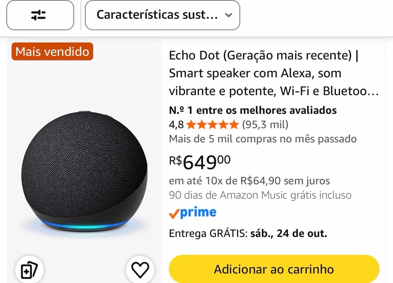 Echo Dot 5ª Geração Alexa Amazon Preta  - Foto 3