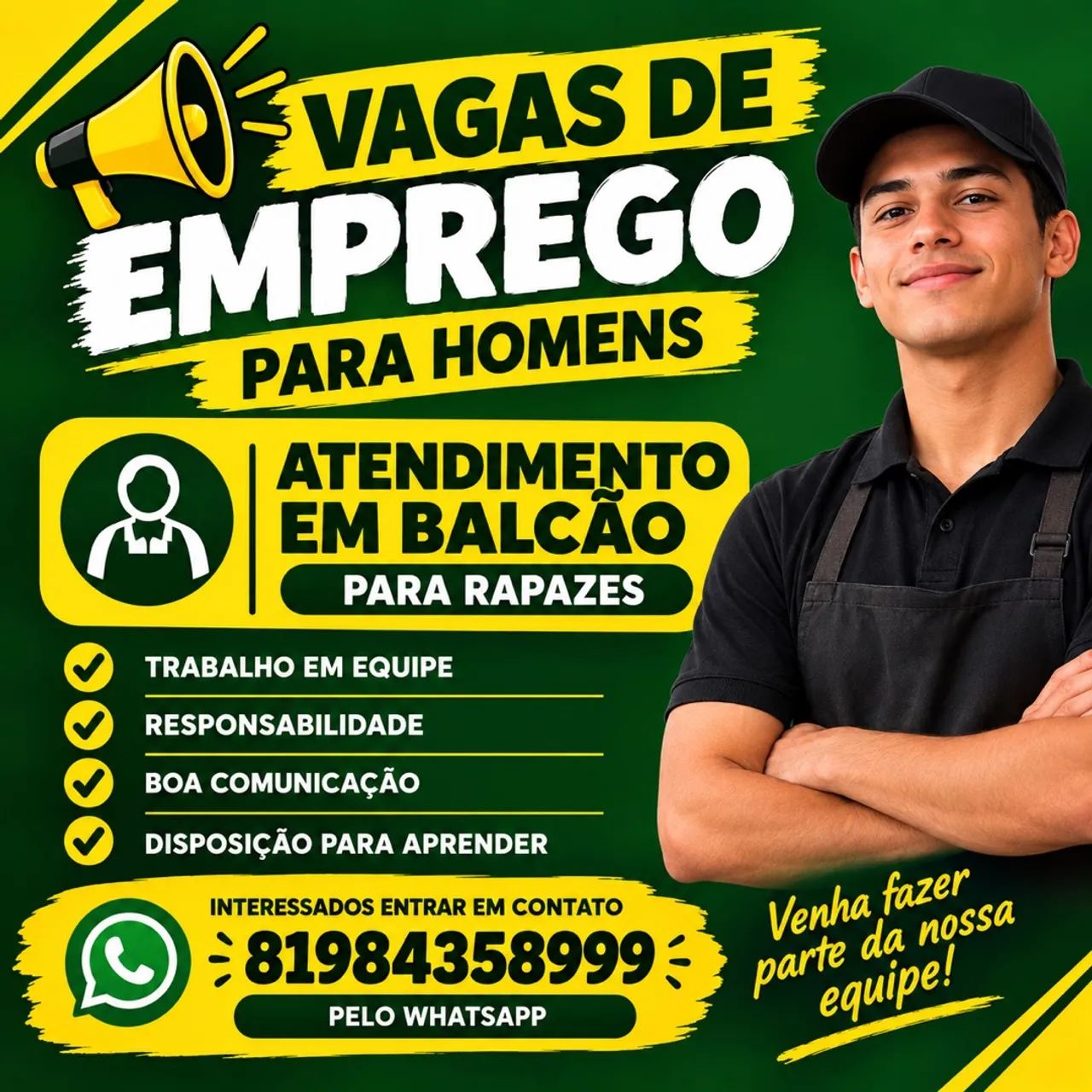 Vaga de emprego para HOMENS 
